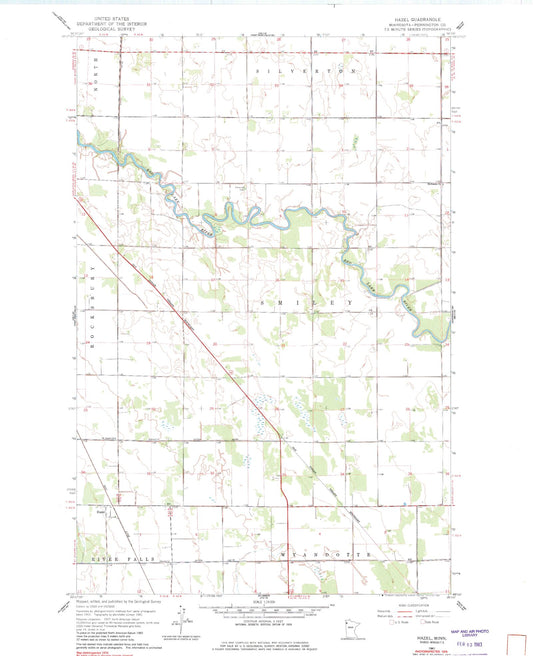 Classic USGS Hazel Minnesota 7.5'x7.5' Topo Map Image
