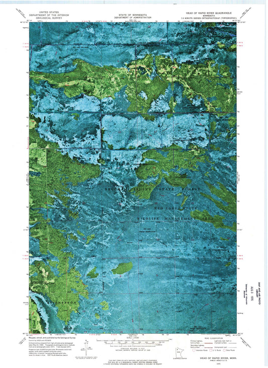 Classic USGS Head of Rapid River Minnesota 7.5'x7.5' Topo Map Image