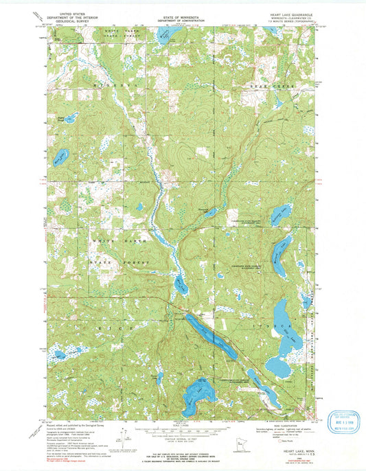 Classic USGS Heart Lake Minnesota 7.5'x7.5' Topo Map Image