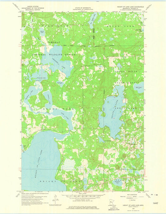 Classic USGS Height of Land Lake Minnesota 7.5'x7.5' Topo Map Image