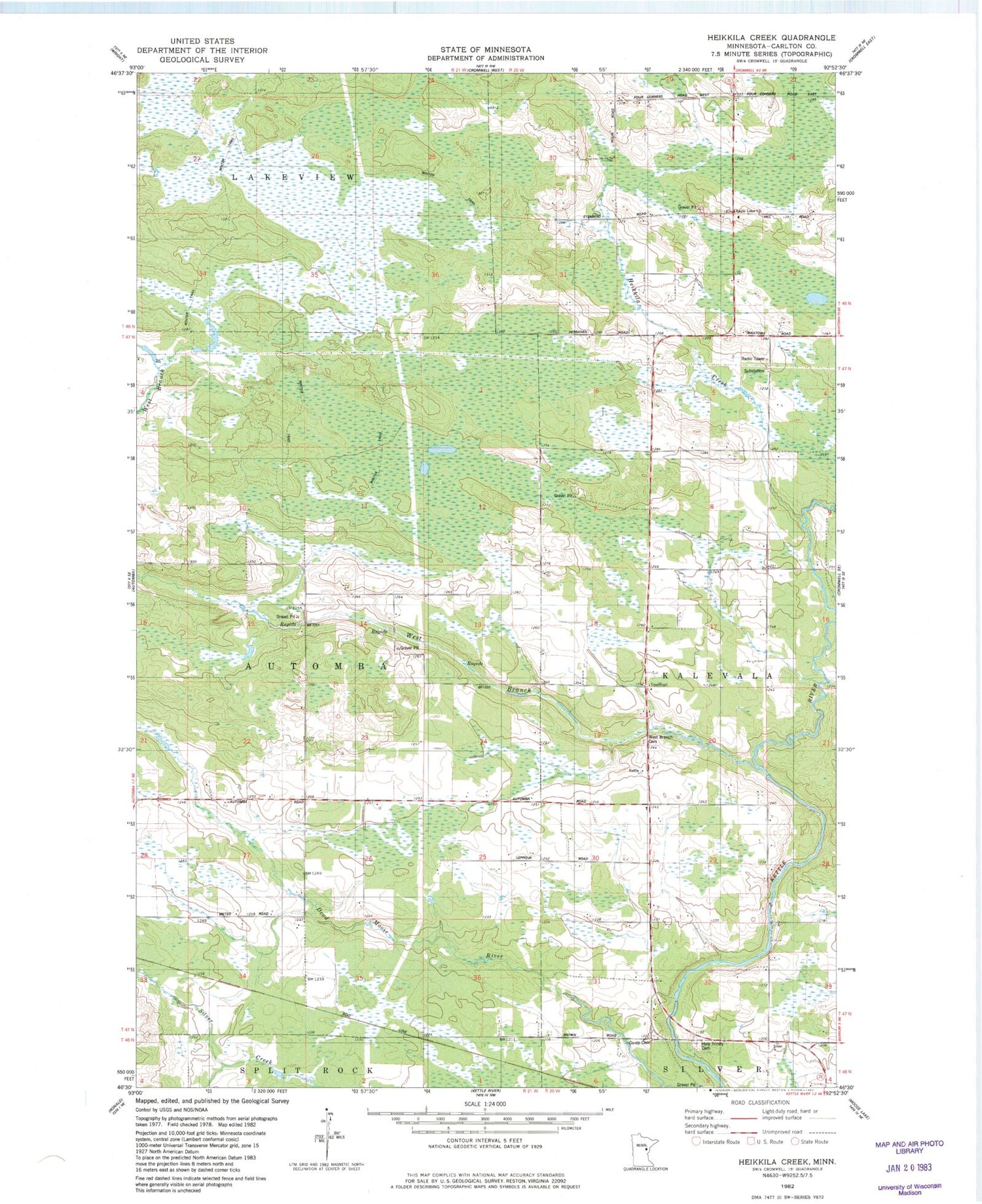 Classic USGS Heikkila Creek Minnesota 7.5'x7.5' Topo Map Image