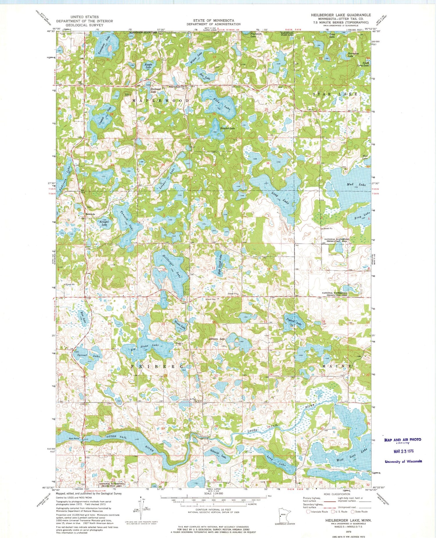 Classic USGS Heilberger Lake Minnesota 7.5'x7.5' Topo Map Image