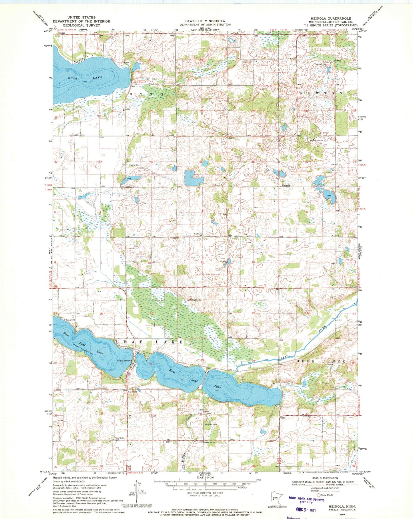 Classic USGS Heinola Minnesota 7.5'x7.5' Topo Map Image