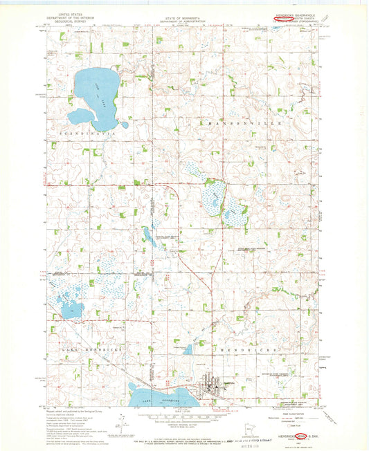 Classic USGS Hendricks Minnesota 7.5'x7.5' Topo Map Image