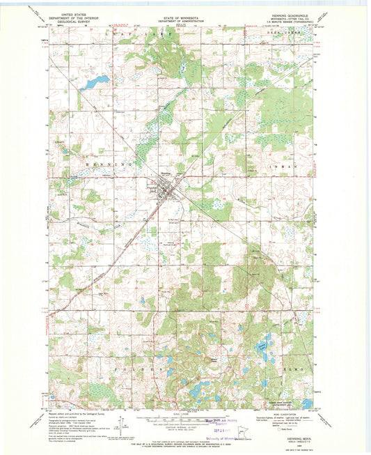 Classic USGS Henning Minnesota 7.5'x7.5' Topo Map Image