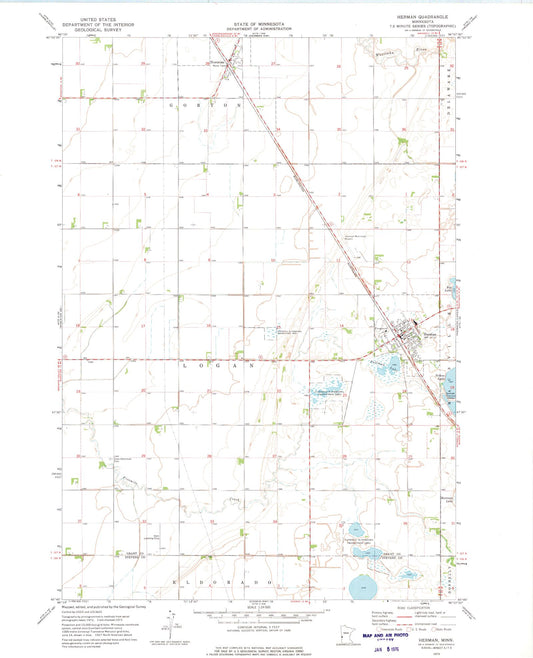 Classic USGS Herman Minnesota 7.5'x7.5' Topo Map Image