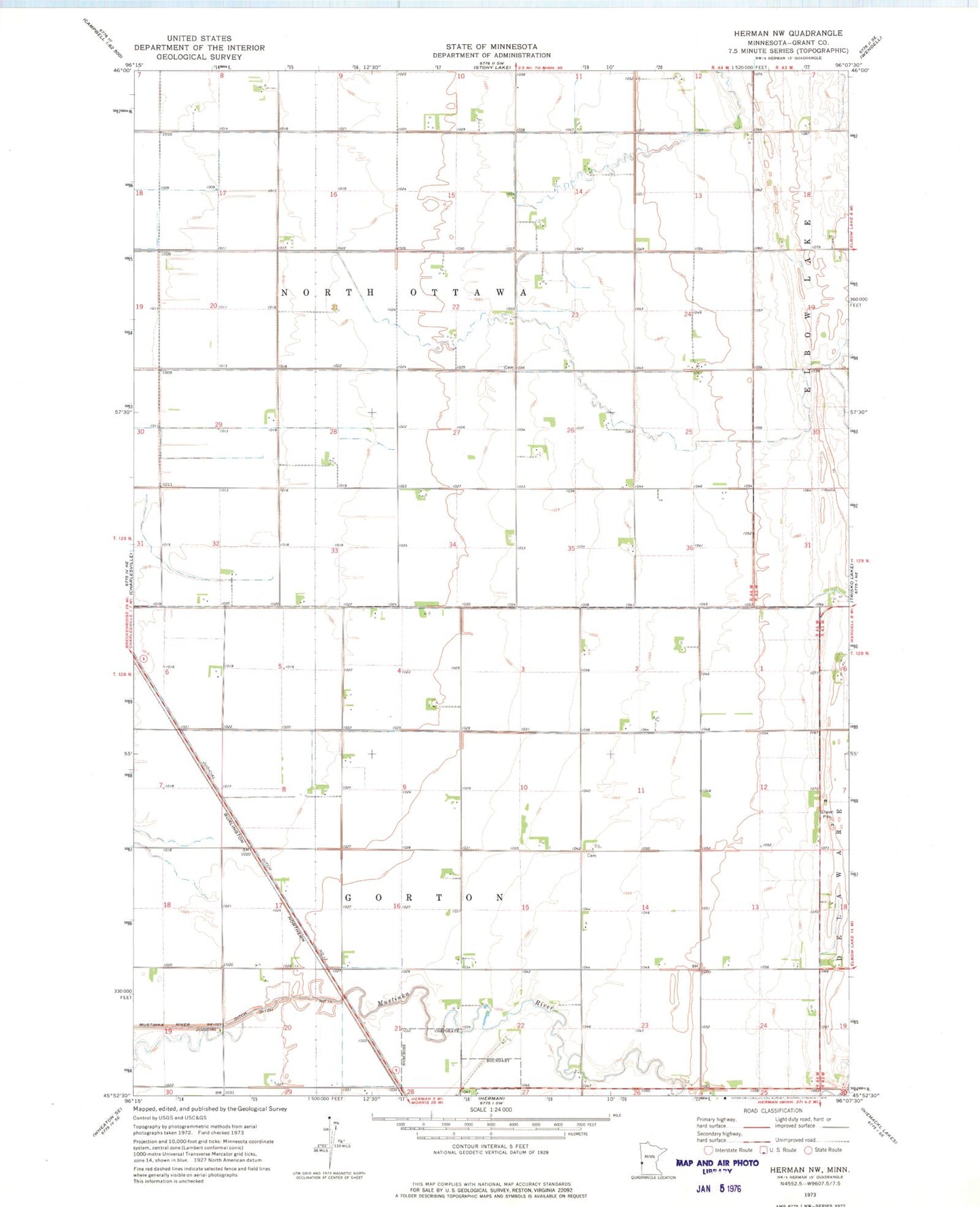 Classic USGS Herman NW Minnesota 7.5'x7.5' Topo Map Image