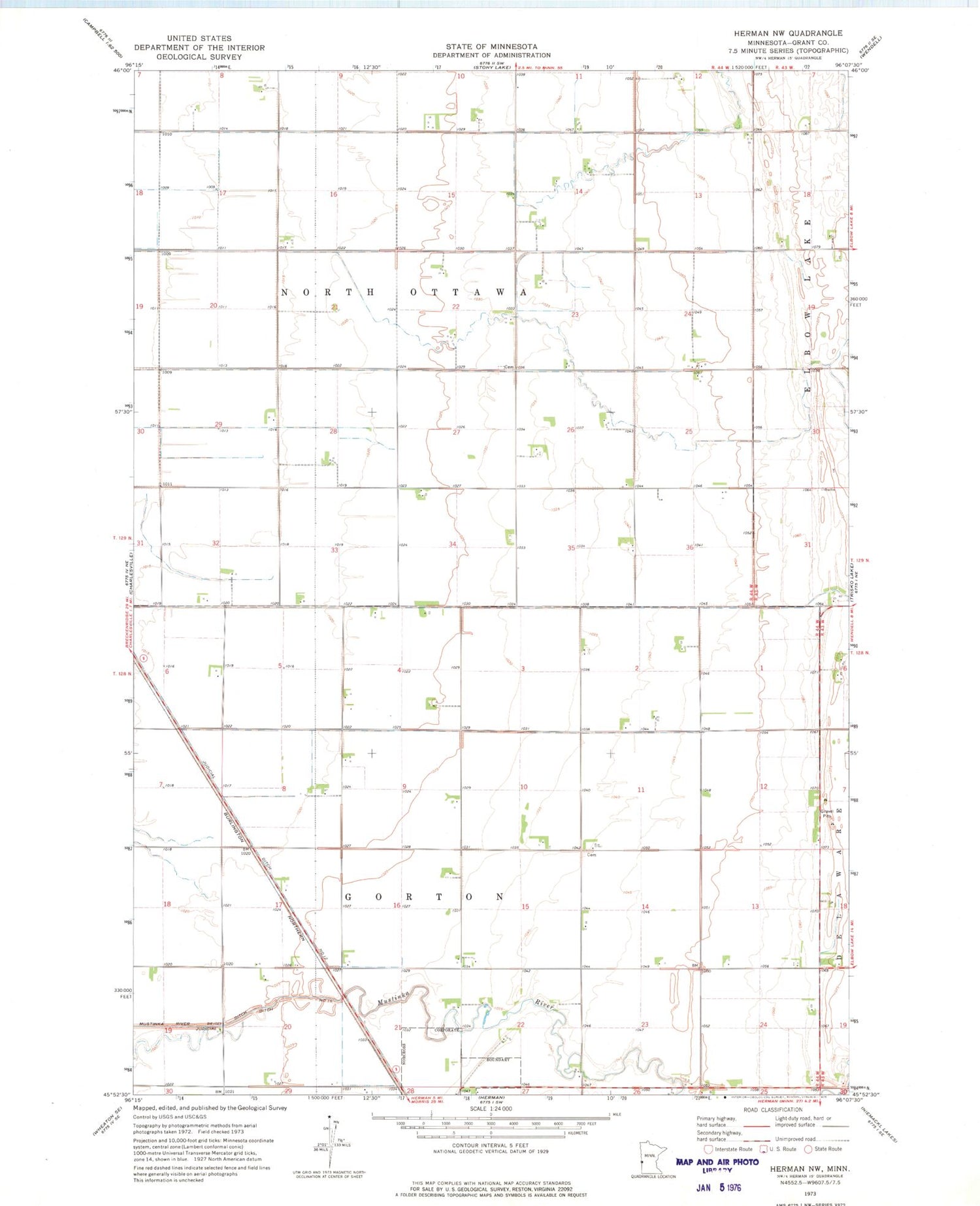 Classic USGS Herman NW Minnesota 7.5'x7.5' Topo Map Image