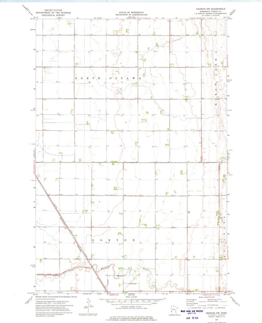 Classic USGS Herman NW Minnesota 7.5'x7.5' Topo Map Image