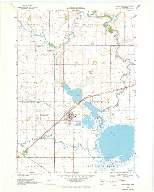 Classic USGS Heron Lake Minnesota 7.5'x7.5' Topo Map Image