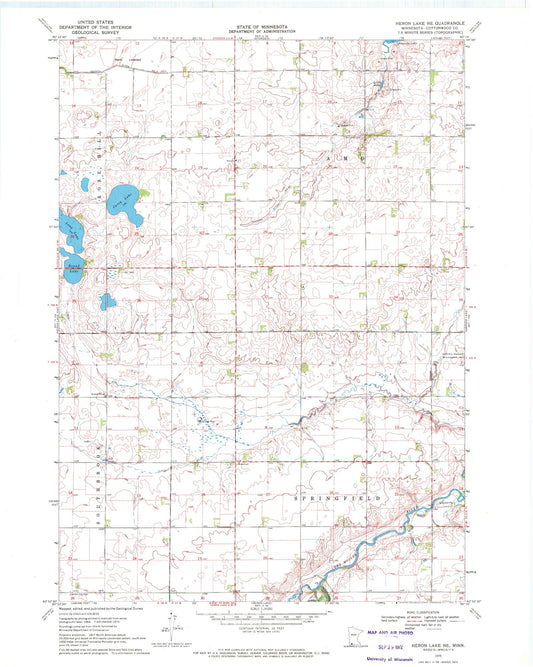 Classic USGS Heron Lake NE Minnesota 7.5'x7.5' Topo Map Image