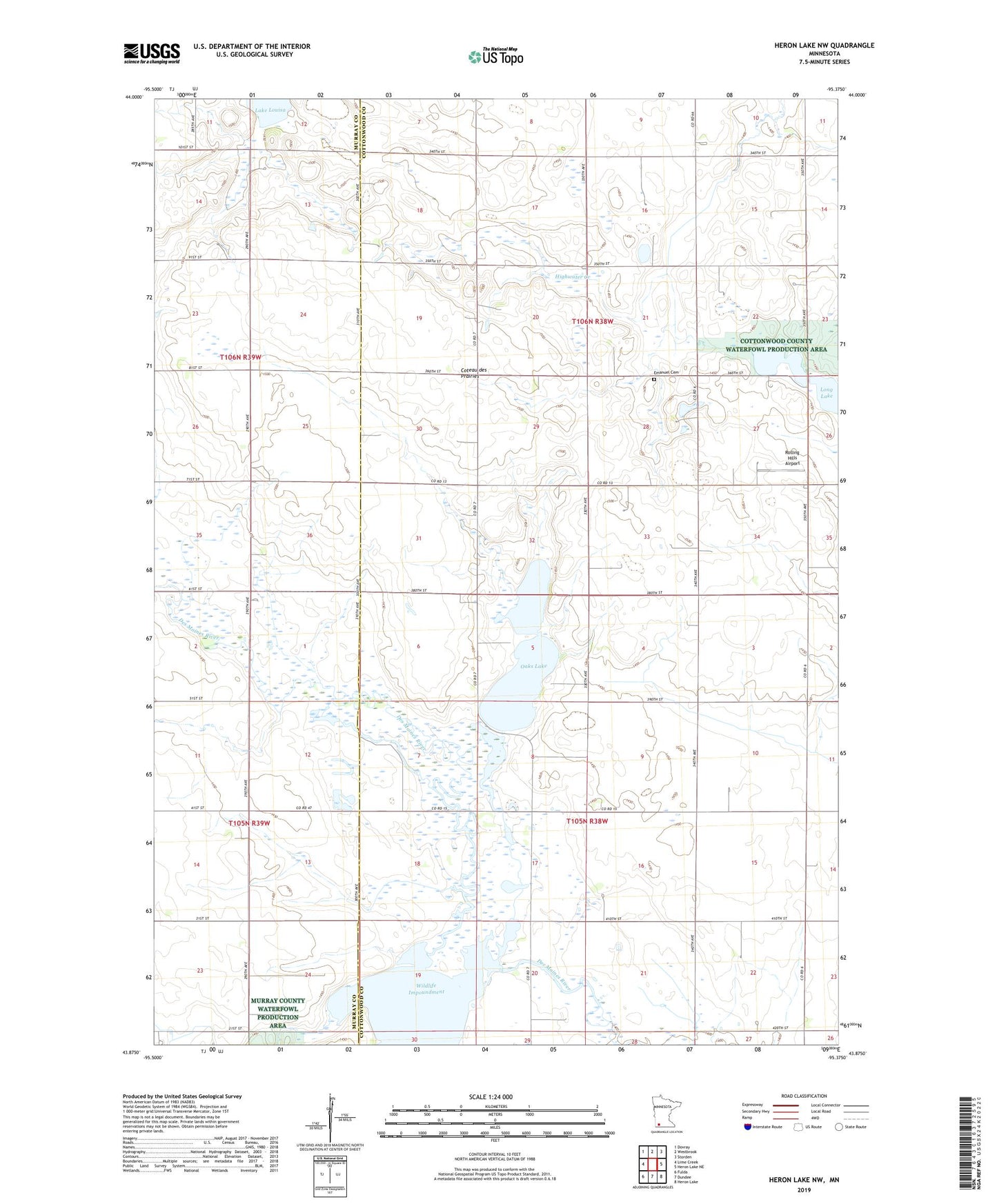 Heron Lake NW Minnesota US Topo Map Image