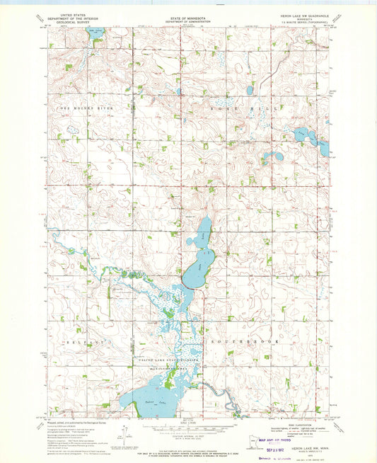 Classic USGS Heron Lake NW Minnesota 7.5'x7.5' Topo Map Image
