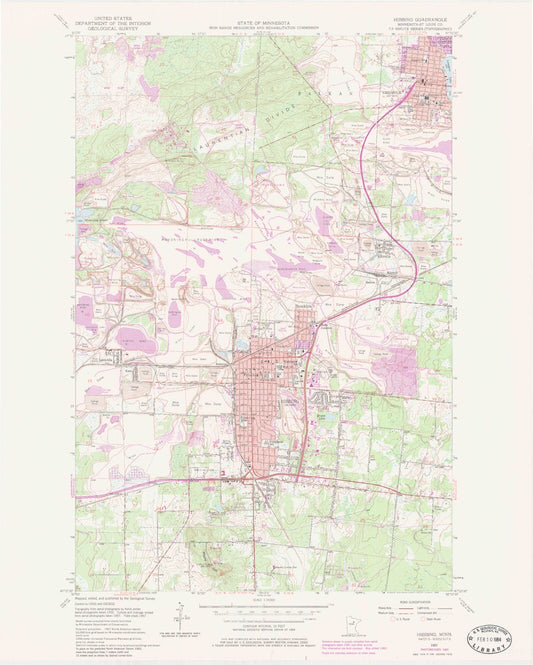 Classic USGS Hibbing Minnesota 7.5'x7.5' Topo Map Image