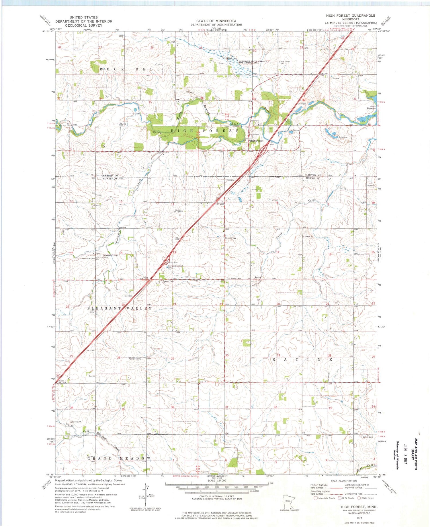 Classic USGS High Forest Minnesota 7.5'x7.5' Topo Map Image