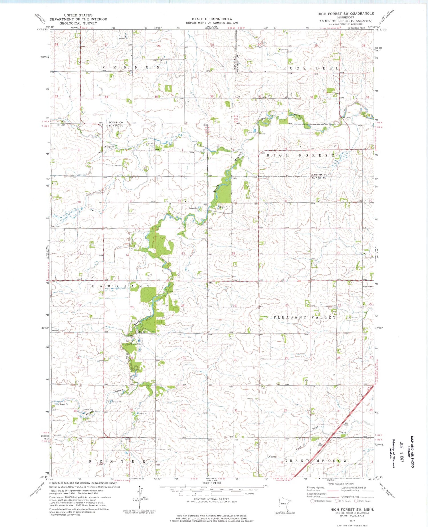 Classic USGS High Forest SW Minnesota 7.5'x7.5' Topo Map Image