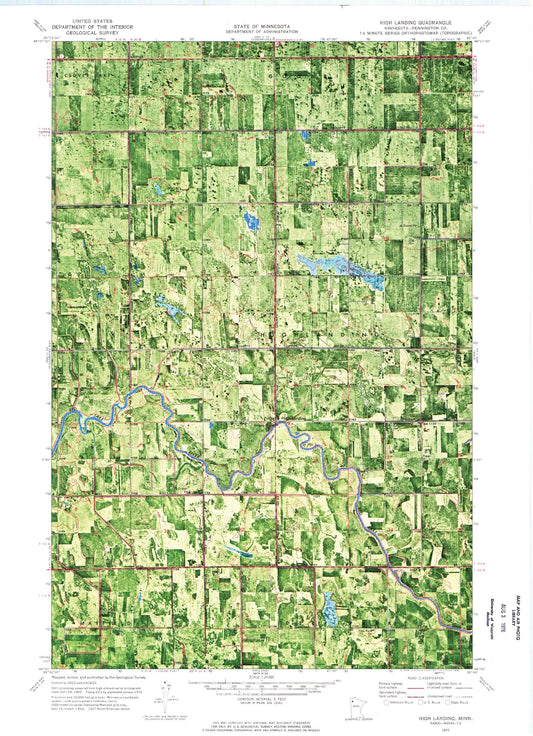 Classic USGS High Landing Minnesota 7.5'x7.5' Topo Map Image