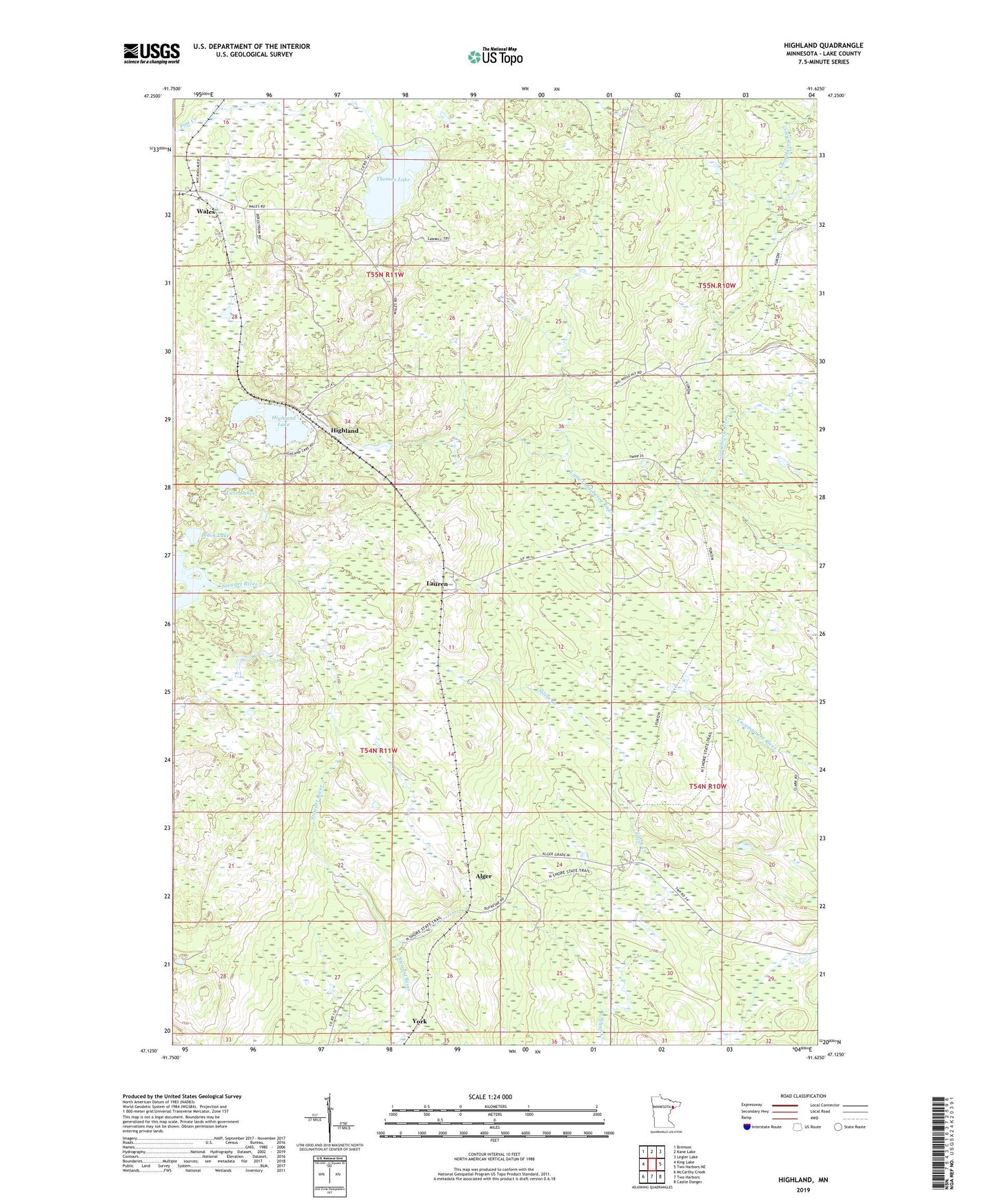 Highland Minnesota US Topo Map Image