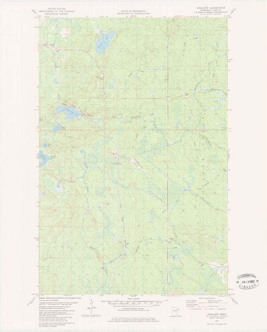 Classic USGS Highland Minnesota 7.5'x7.5' Topo Map Image