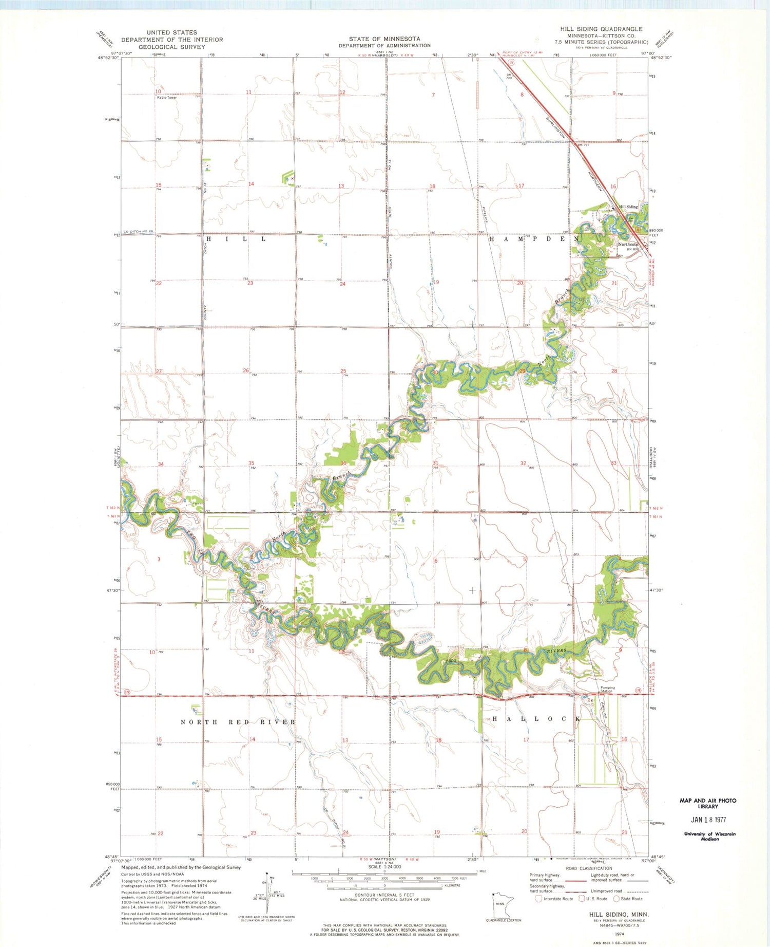 Classic USGS Hill Siding Minnesota 7.5'x7.5' Topo Map Image