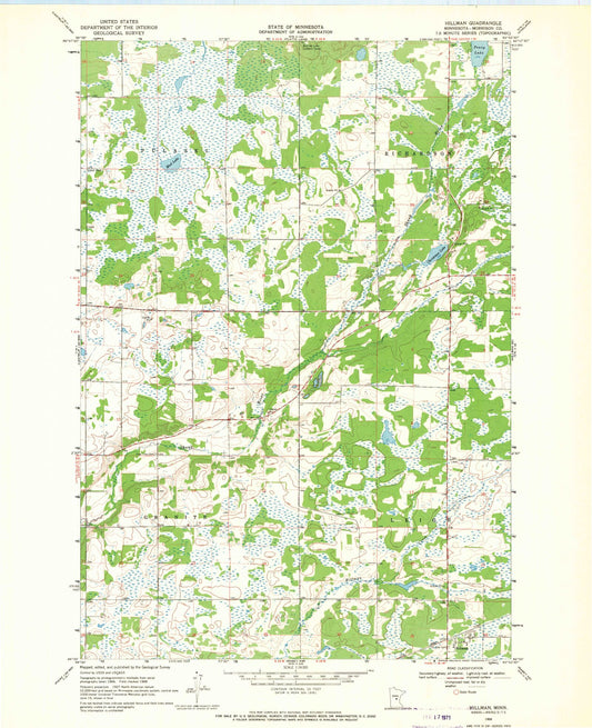 Classic USGS Hillman Minnesota 7.5'x7.5' Topo Map Image