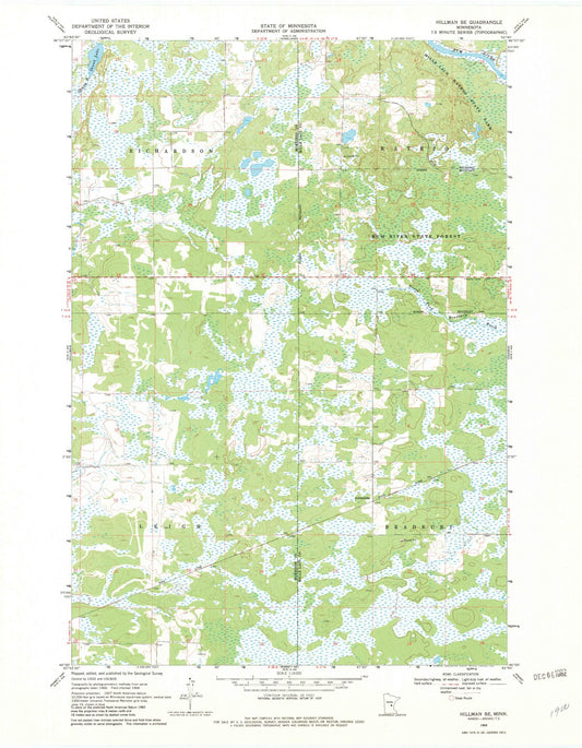 Classic USGS Hillman SE Minnesota 7.5'x7.5' Topo Map Image