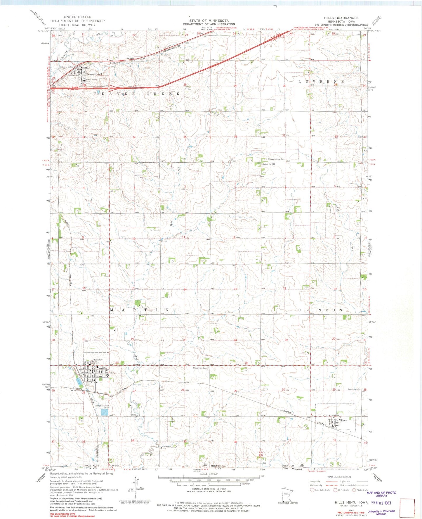 Classic USGS Hills Minnesota 7.5'x7.5' Topo Map Image