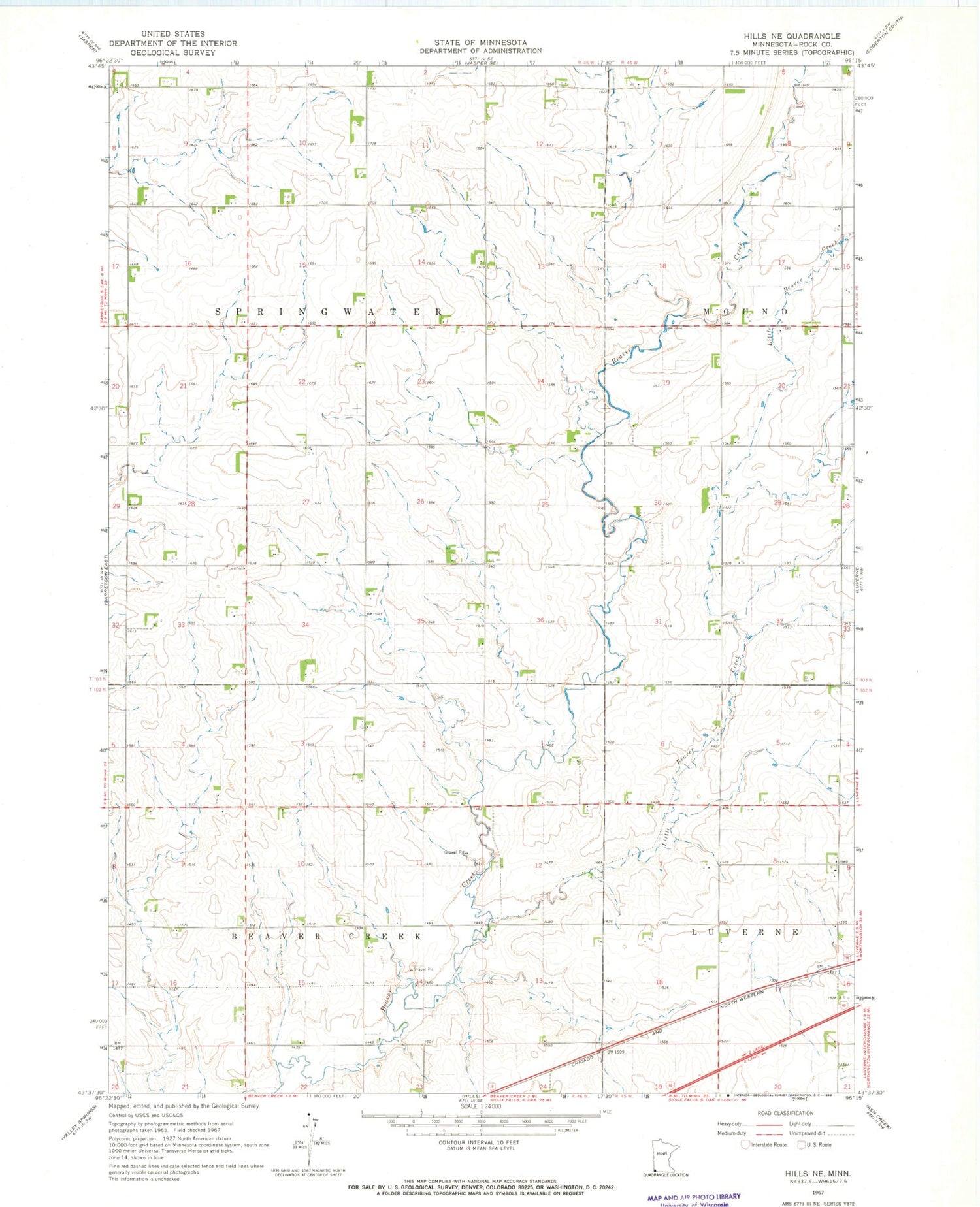 Classic USGS Hills NE Minnesota 7.5'x7.5' Topo Map Image