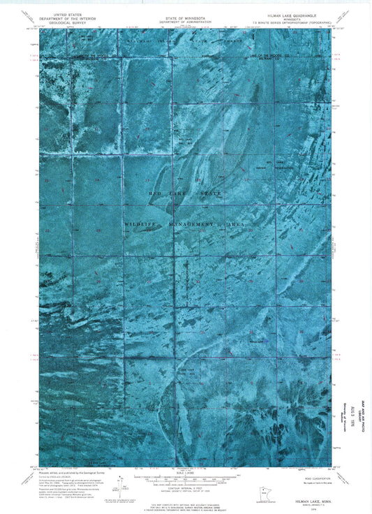 Classic USGS Hilman Lake Minnesota 7.5'x7.5' Topo Map Image