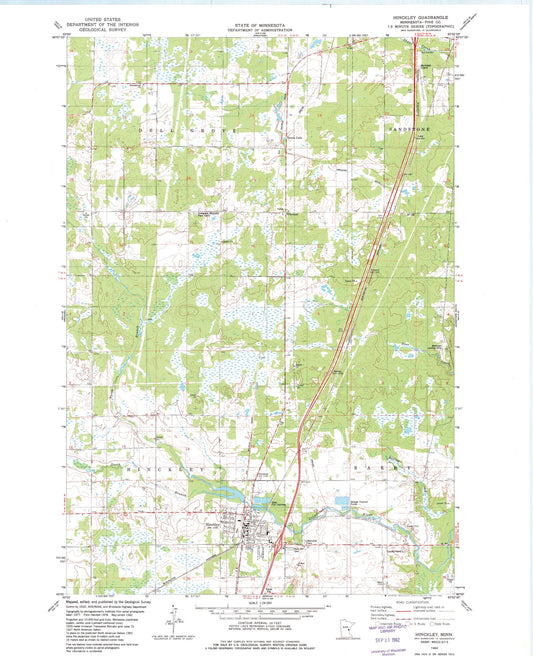 Classic USGS Hinckley Minnesota 7.5'x7.5' Topo Map Image
