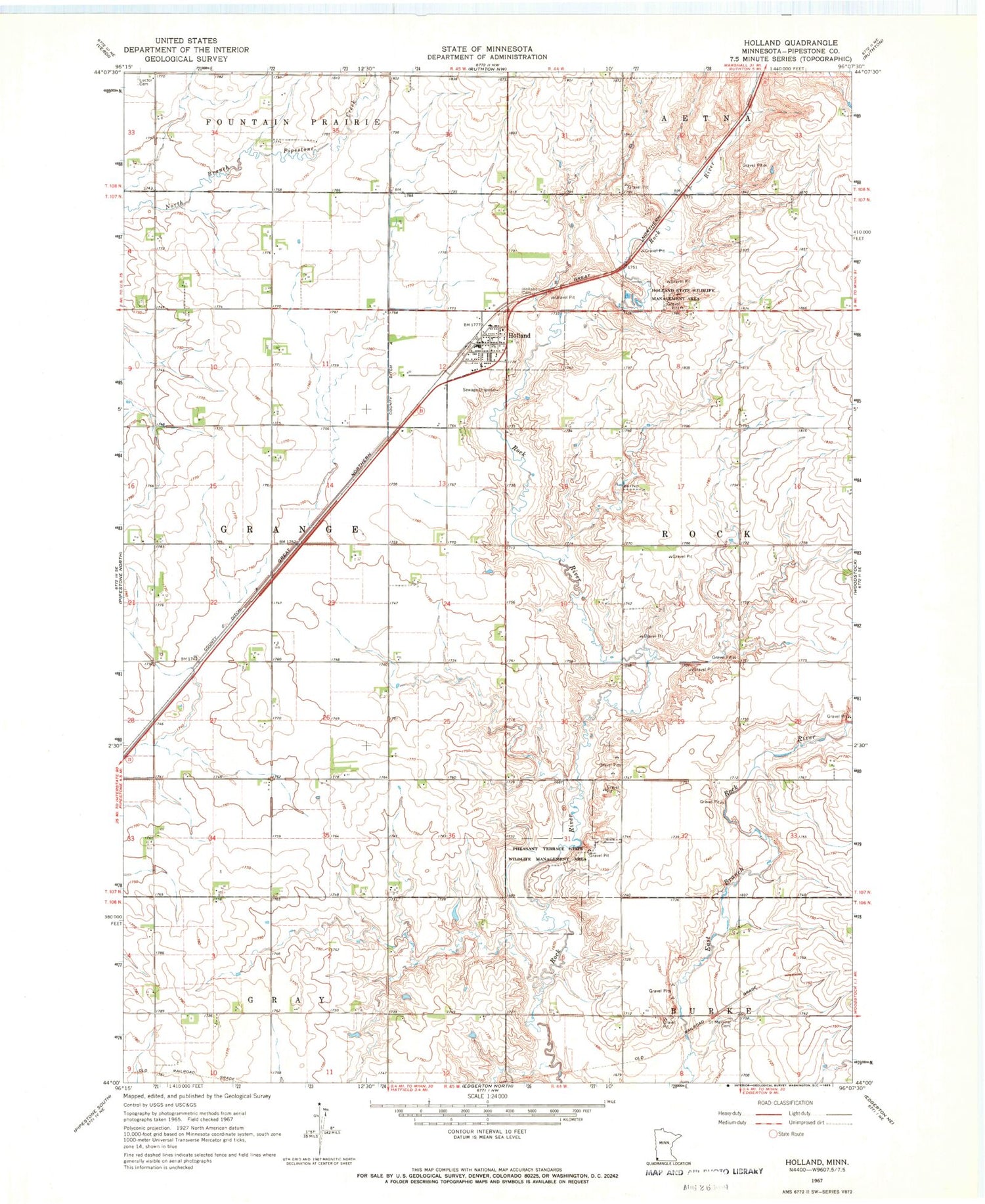Classic USGS Holland Minnesota 7.5'x7.5' Topo Map Image