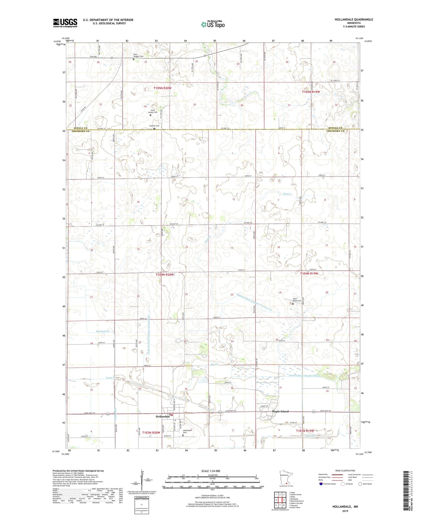Hollandale Minnesota US Topo Map Image