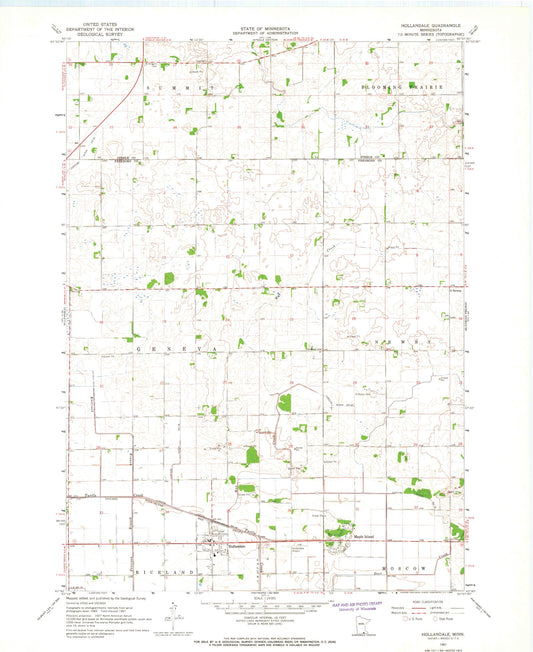 Classic USGS Hollandale Minnesota 7.5'x7.5' Topo Map Image