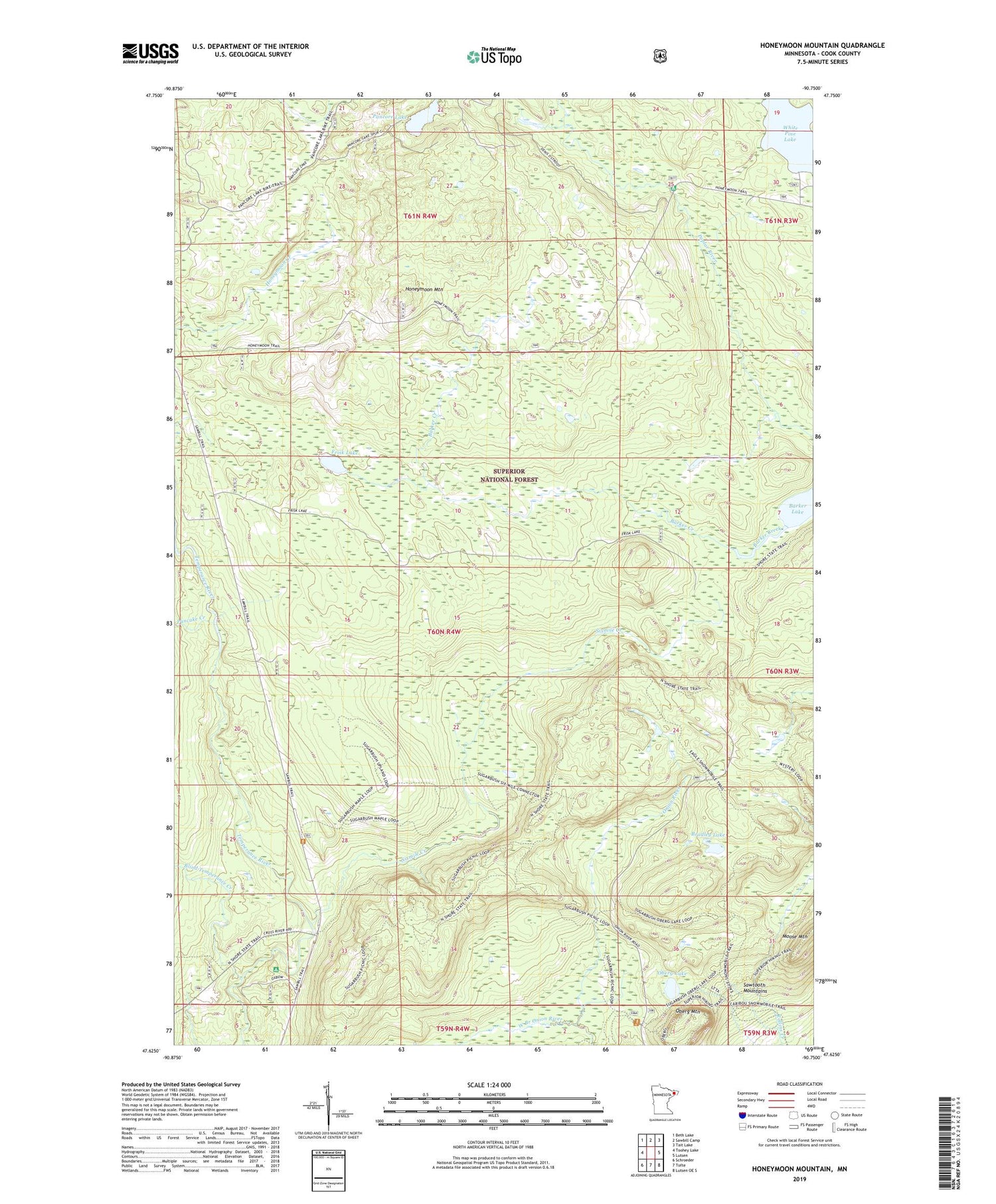 Honeymoon Mountain Minnesota US Topo Map Image
