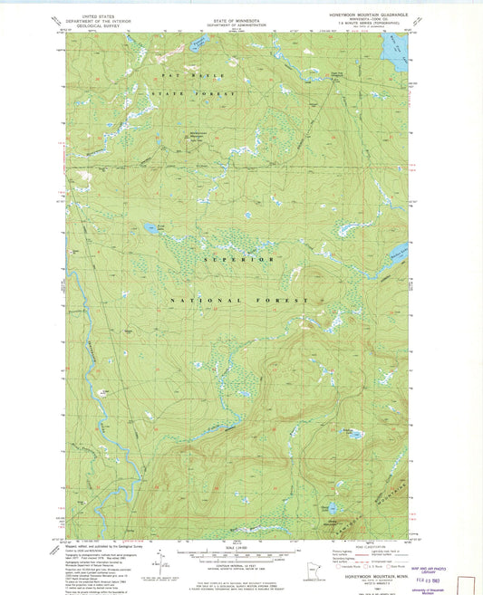 Classic USGS Honeymoon Mountain Minnesota 7.5'x7.5' Topo Map Image