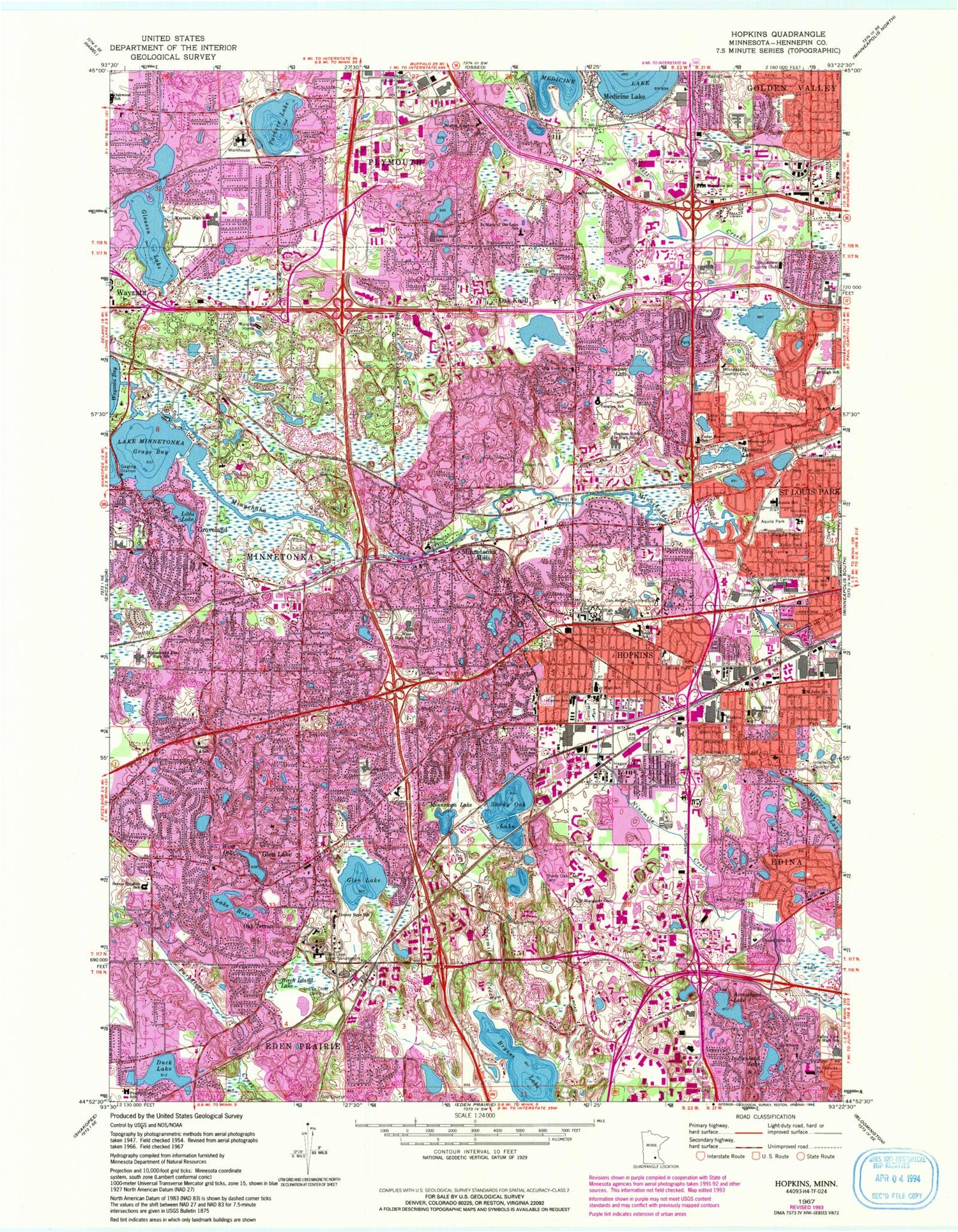 Classic USGS Hopkins Minnesota 7.5'x7.5' Topo Map Image
