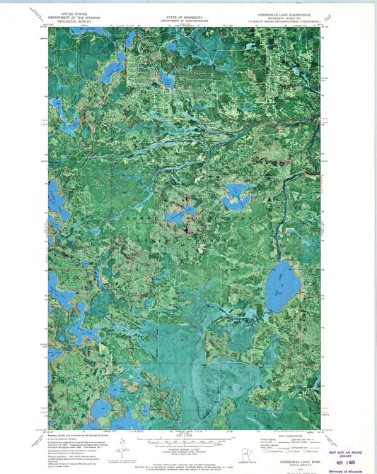 Classic USGS Horsehead Lake Minnesota 7.5'x7.5' Topo Map Image