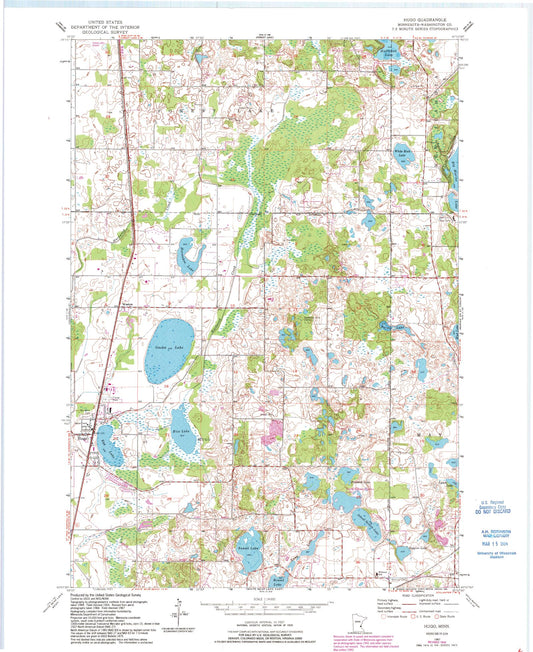 Classic USGS Hugo Minnesota 7.5'x7.5' Topo Map Image
