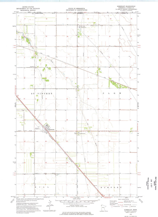 Classic USGS Humboldt Minnesota 7.5'x7.5' Topo Map Image