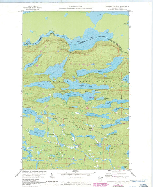 Classic USGS Hungry Jack Lake Minnesota 7.5'x7.5' Topo Map Image