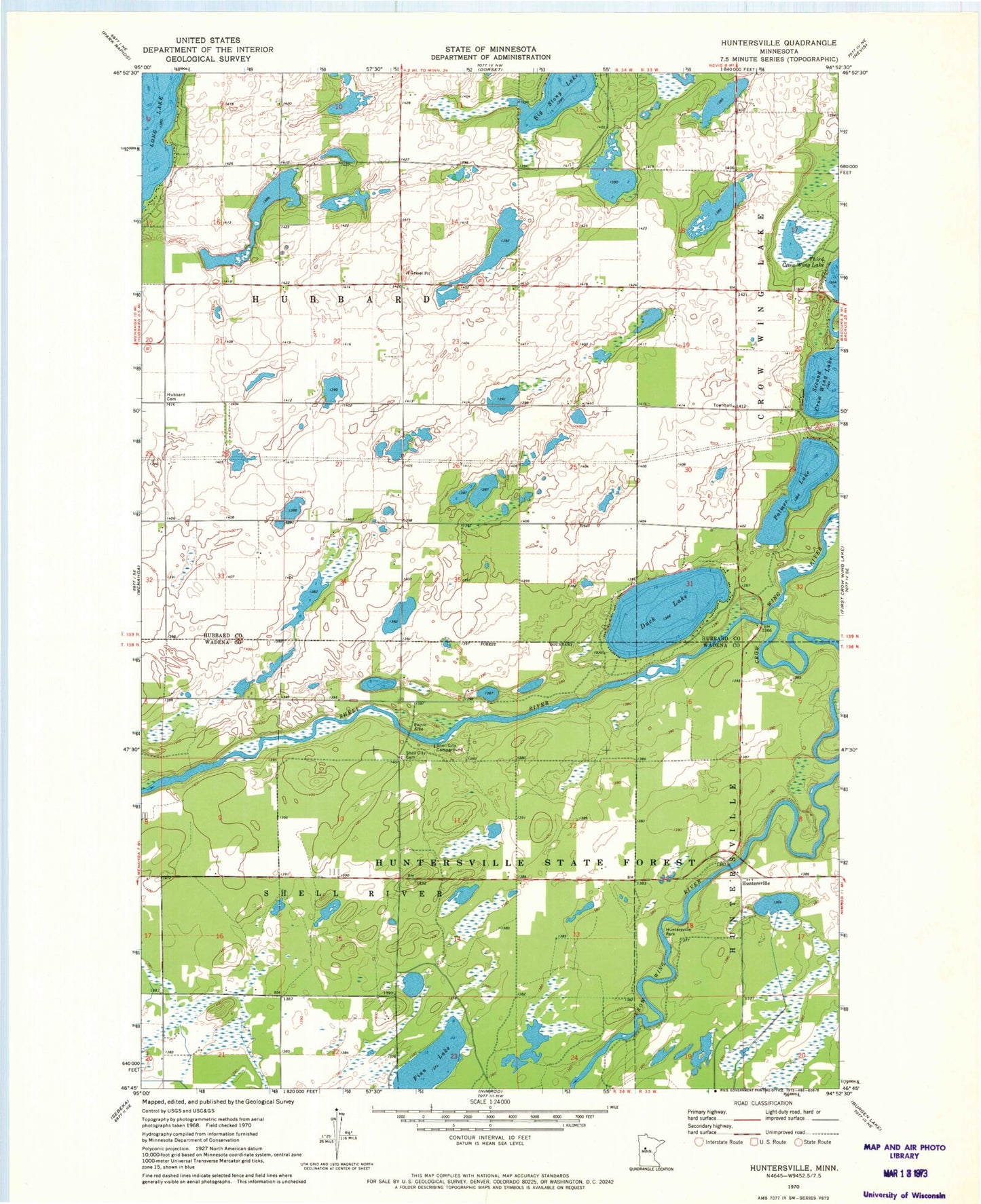 Classic USGS Huntersville Minnesota 7.5'x7.5' Topo Map Image