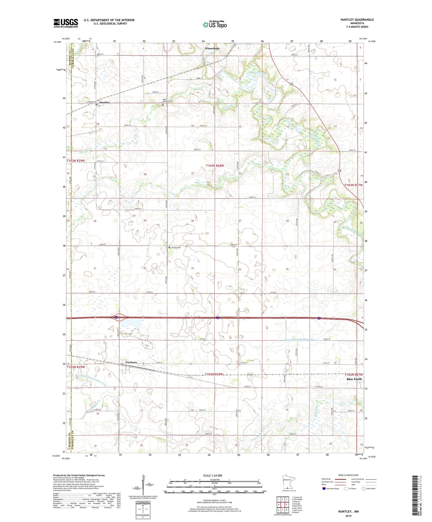 Huntley Minnesota US Topo Map Image