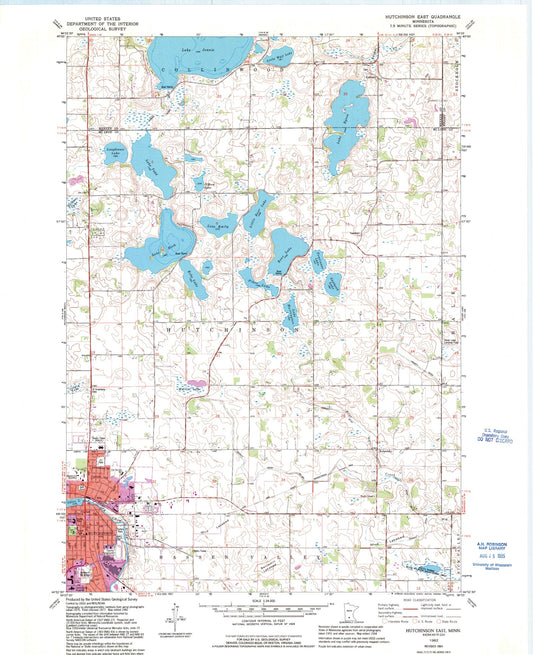 Classic USGS Hutchinson East Minnesota 7.5'x7.5' Topo Map Image