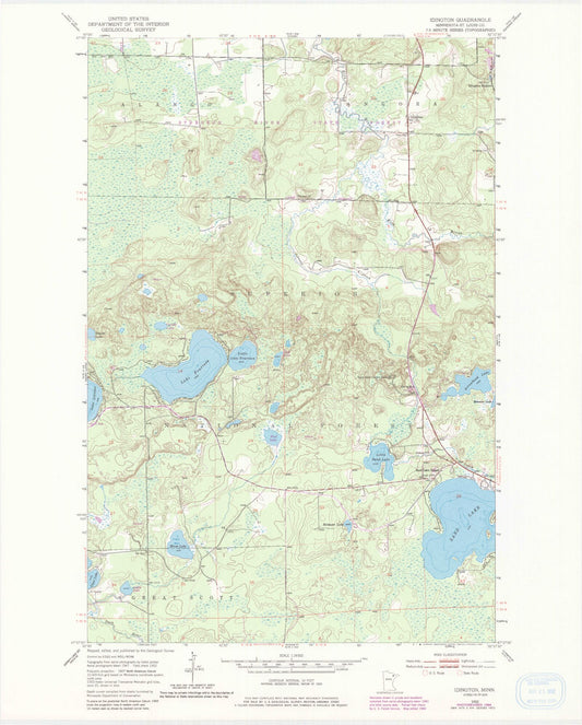 Classic USGS Idington Minnesota 7.5'x7.5' Topo Map Image