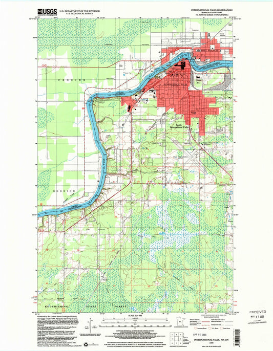 Classic USGS International Falls Minnesota 7.5'x7.5' Topo Map Image