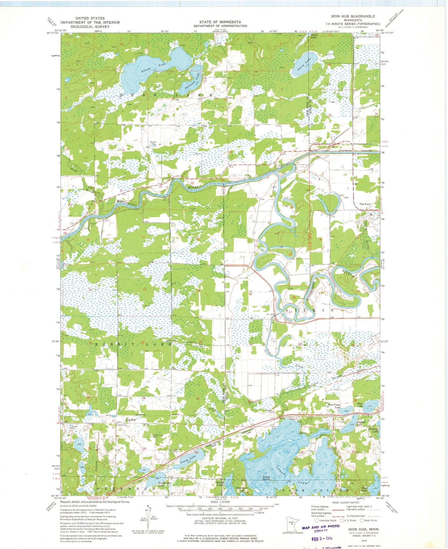 Classic USGS Iron Hub Minnesota 7.5'x7.5' Topo Map Image