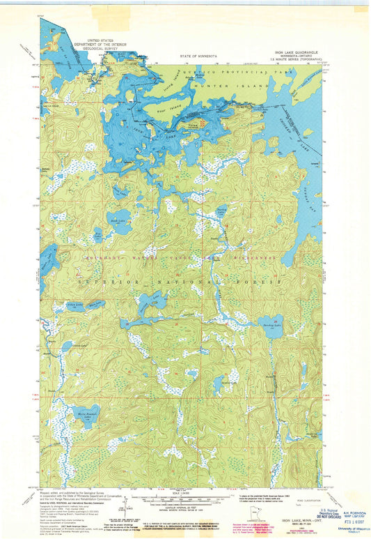 Classic USGS Iron Lake Minnesota 7.5'x7.5' Topo Map Image