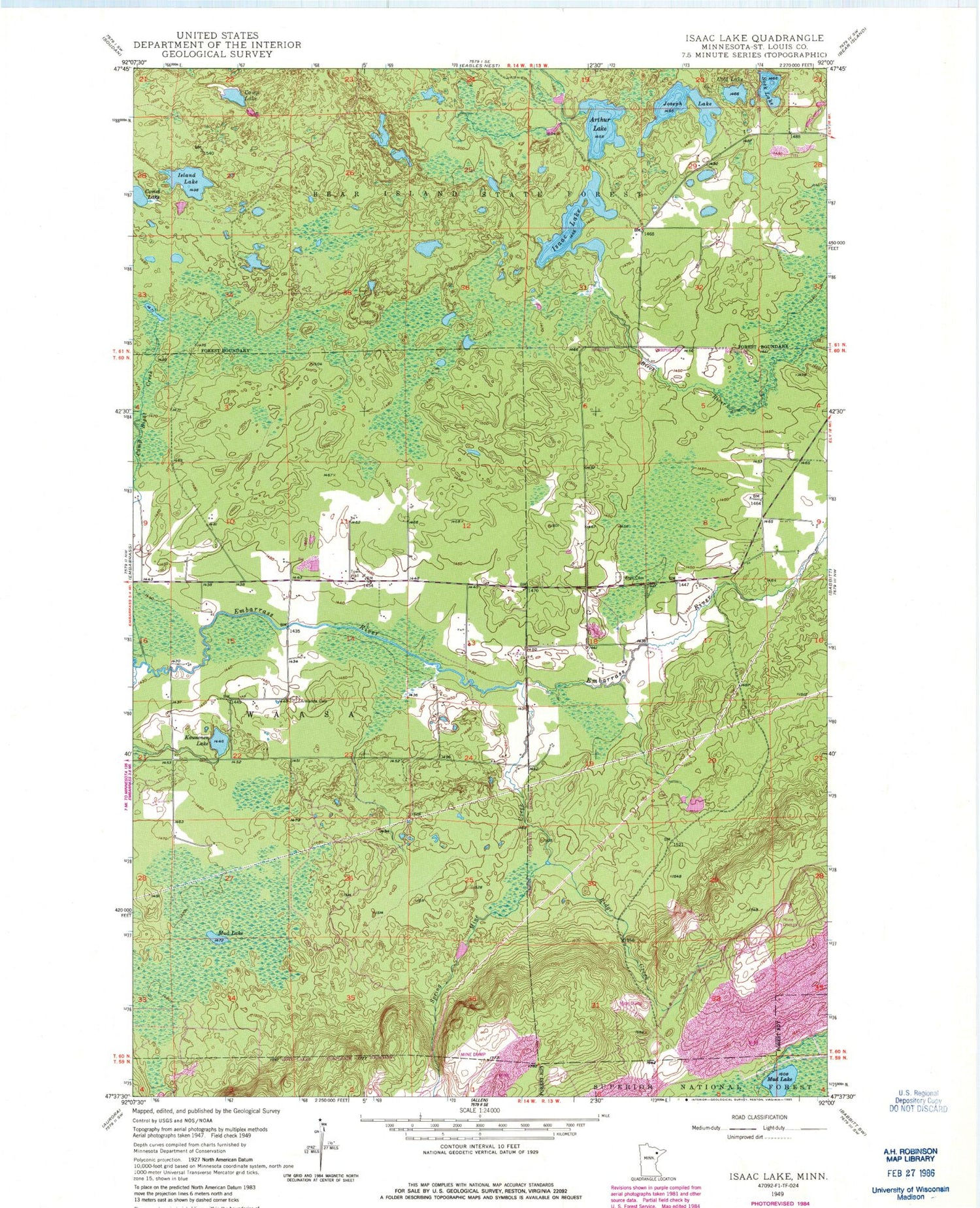 Classic USGS Isaac Lake Minnesota 7.5'x7.5' Topo Map Image
