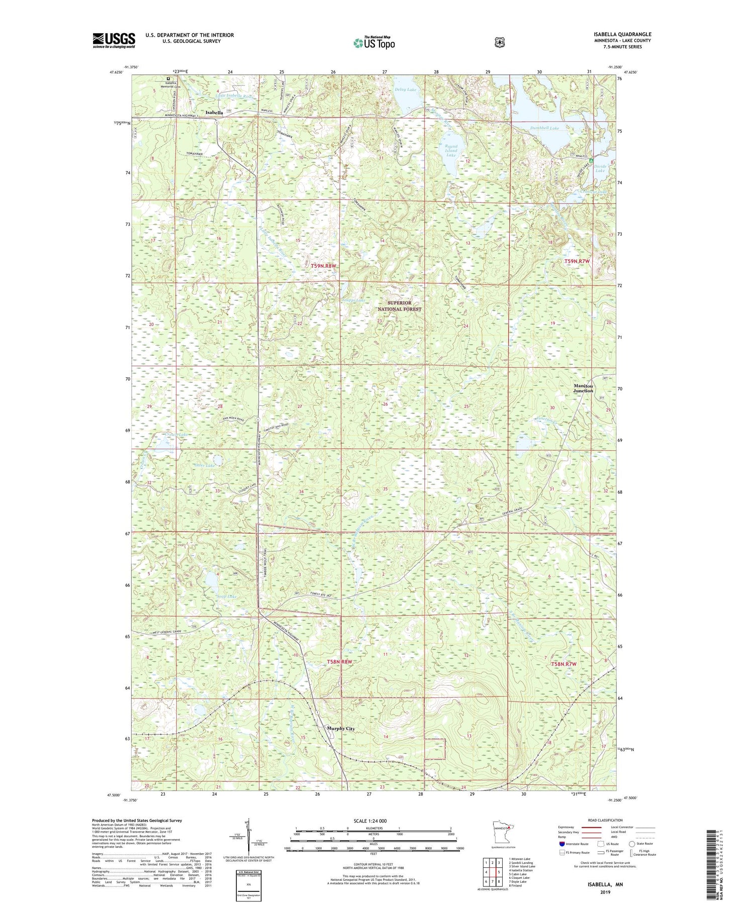 Isabella Minnesota US Topo Map Image