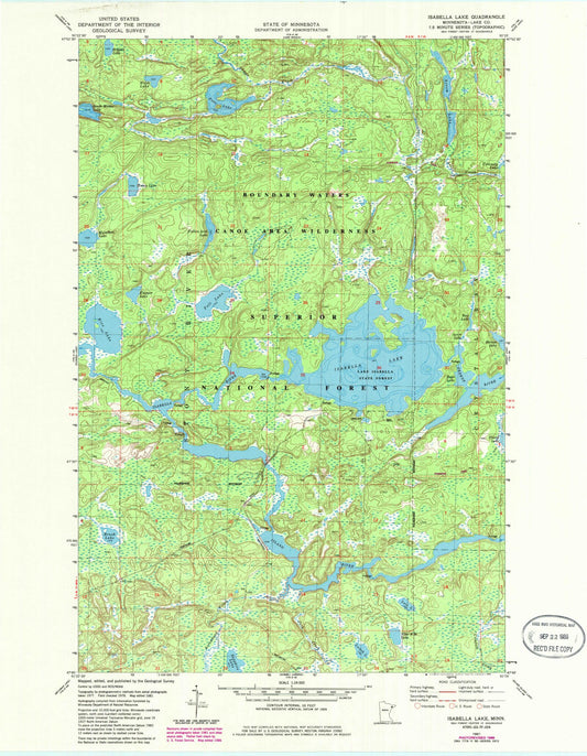 Classic USGS Isabella Lake Minnesota 7.5'x7.5' Topo Map Image